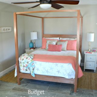 The big reveal. Budget DIY coastal master bedroom makeover ideas that are easy to do, easy on the budget and make a big impact. Links to all the projects and tutorials used in this fabulous makeover. Smart ideas for small room decorating too! - H2OBungalow
