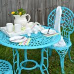 metal bistro table and chairs painted turquoise