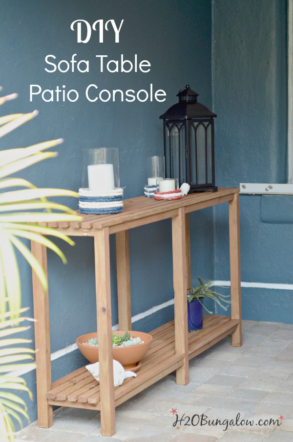 DIY outdoor sofa table tutorial. Could easily be a console or sofa table indoors too. H2OBungalow 