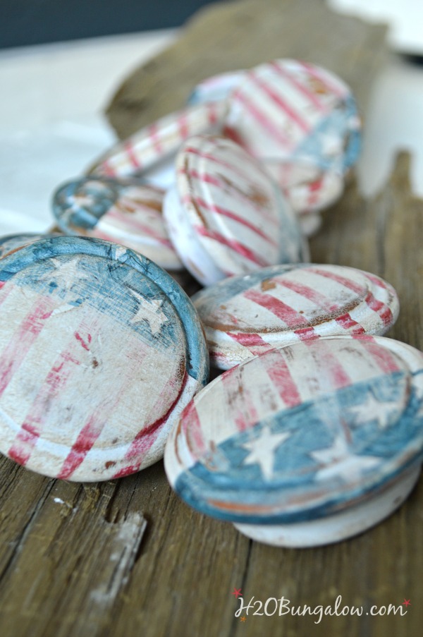 handpainted red white and blue knobs for americana dresser and DIY tutorial H2OBungalow 