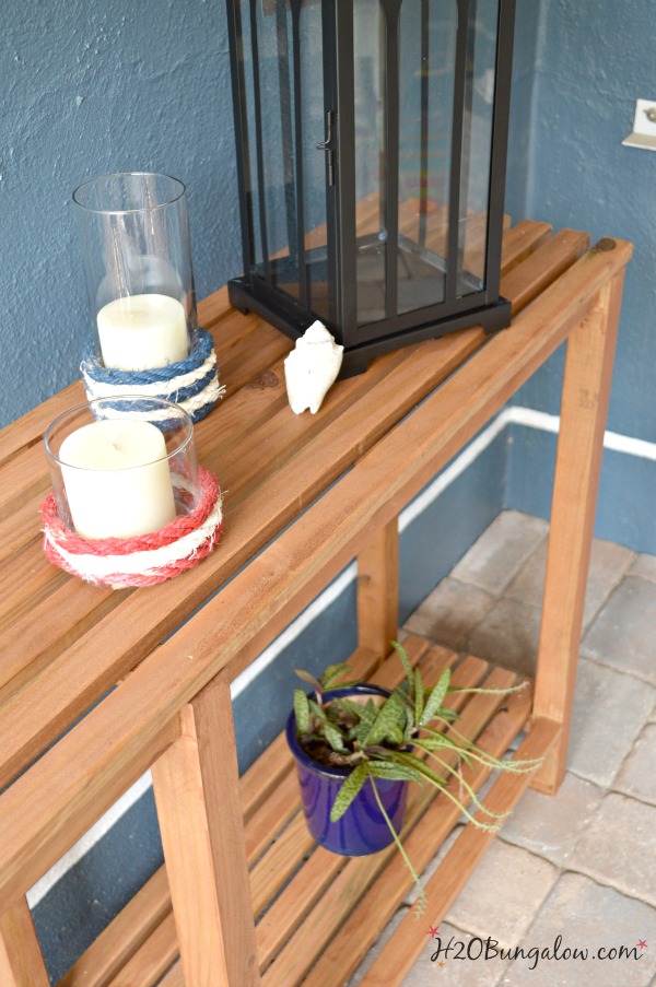 DIY outdoor sofa table tutorial. Could easily be a console or sofa table indoors too. H2OBungalow 