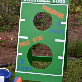 DIY football toss game tutorial. Great fun for a party or family holiday game. Make a bean bag toss, water balloon game, Fl Gators football toss or more. Get creative and have fun! H2OBungalow