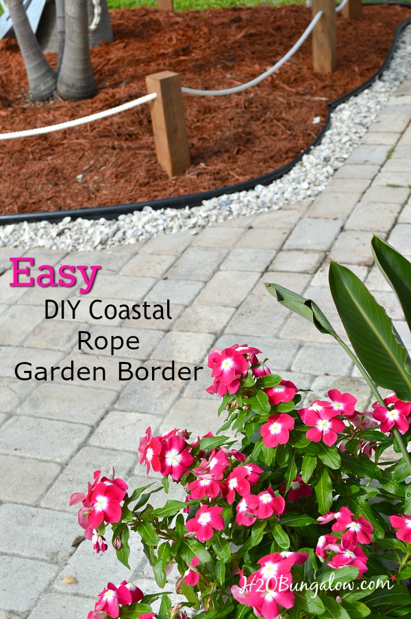 DIY coastal rope garden border fence tutorial. Works for any size area, make a rope fence short or tall. Simple one day DIY H2OBungalow