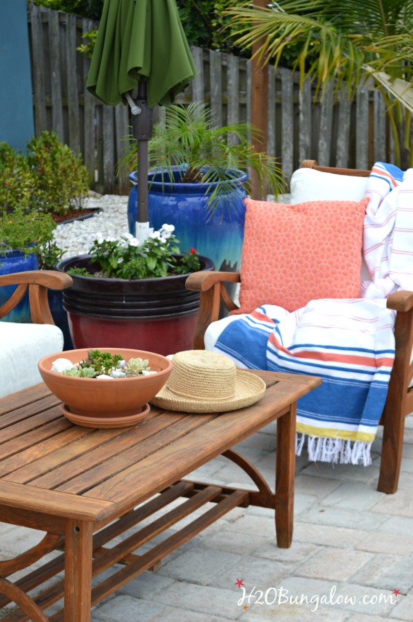 Save time and effort, easy tutorial to restore outdoor teak furniture with tips and product recommendations. Works on all outdoor wood furniture makeovers. See this and the rest of the 30 Days To Fabulous backyard makeover projects by H2OBungalow 