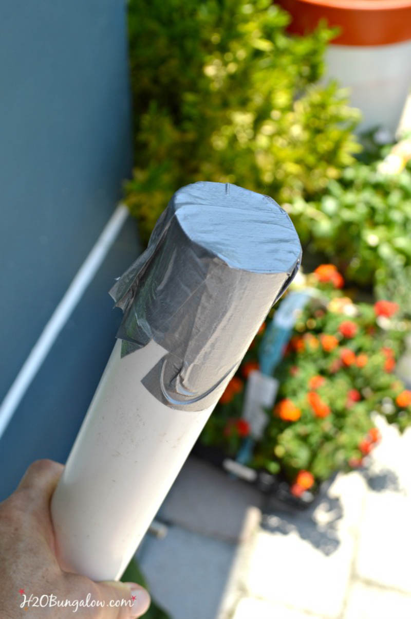 PVC pipe taped with duct tape on the end