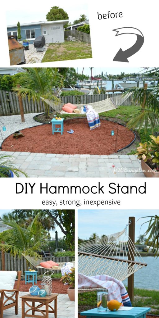 images of DIY hammock stand to pin to pinterest