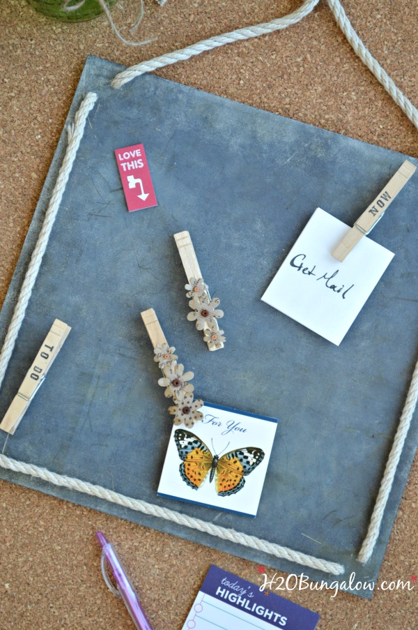 A DIY faux zinc magnetic memo board elevates the boring old memo board we know. Tons of uses for this creative and easy faux zinc finish tutorial. 