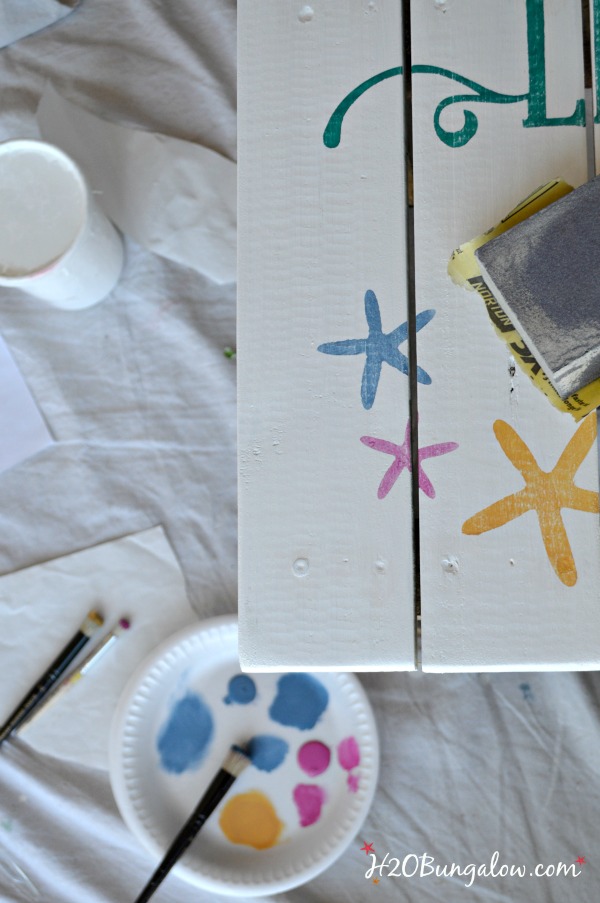 DIY Starfish stenciled bench with saying Life Is Better At The Beach simple Tutorial H2OBungalow