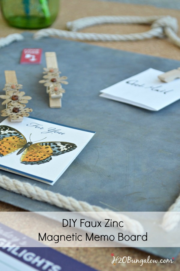 A DIY faux zinc magnetic memo board elevates the boring old memo board we know. Tons of uses for this creative and easy faux zinc finish tutorial. 