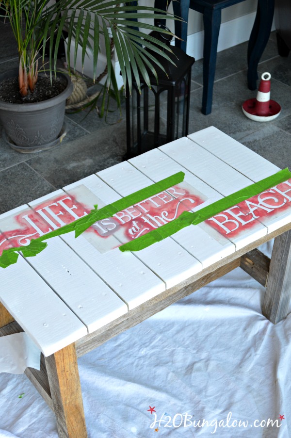 DIY Starfish stenciled bench with saying Life Is Better At The Beach simple Tutorial H2OBungalow