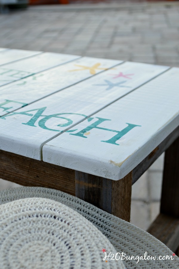 DIY Starfish stenciled bench with saying Life Is Better At The Beach simple Tutorial H2OBungalow