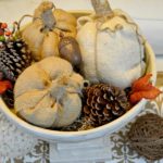 Easy step by step tutorial to make no sew fabric pumpkins. Stunning in burlap, velvet or another textured fabric. Great for fall and holiday vignettes.