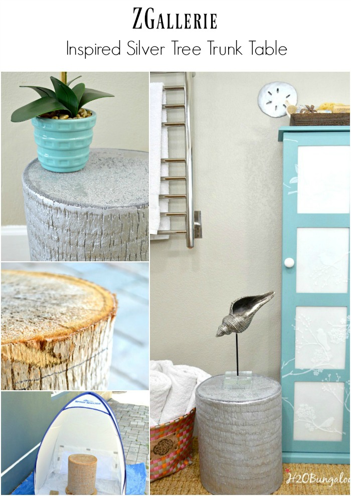 ZGallerie inspired silver tree trunk table tutorial by H2OBungalow