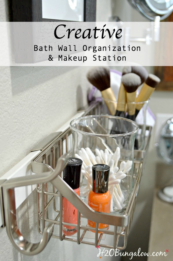 Creative bath wall organization tips and tutorial show how to add storage space that's flexible and perfect for creating a DIY wall makeup organization station. H2OBungalow