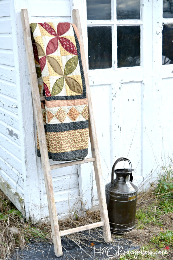 How to make a DIY vintage ladder tutorial. Simple assembly using pegs like old furniture was made. Instructions to add a rustic aged finish included. by H2OBungalow