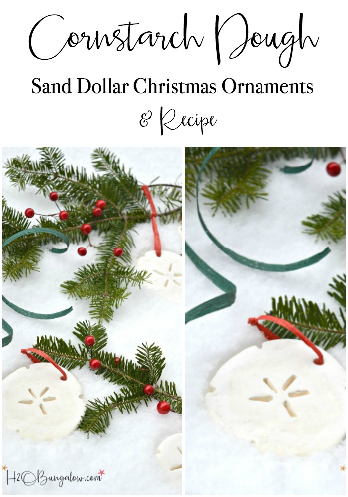 Tutorial for DIY Cornstarch dough Christmas ornaments and recipe. Easy to work with dough, sandable and not sticky, perfect for cookie cutters. 