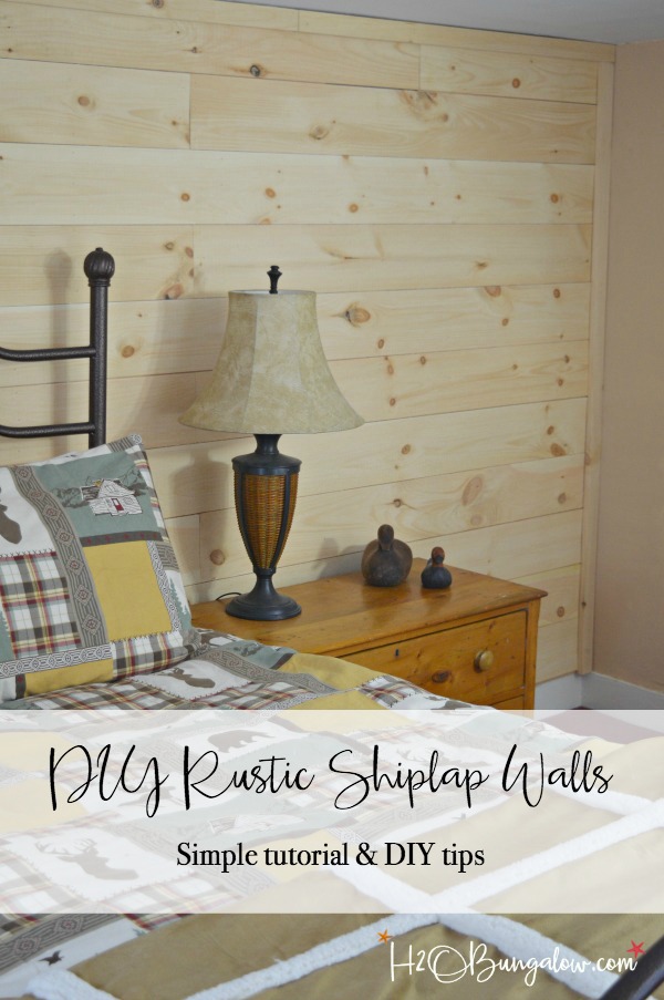 rustic shiplap walls shown in bedroom