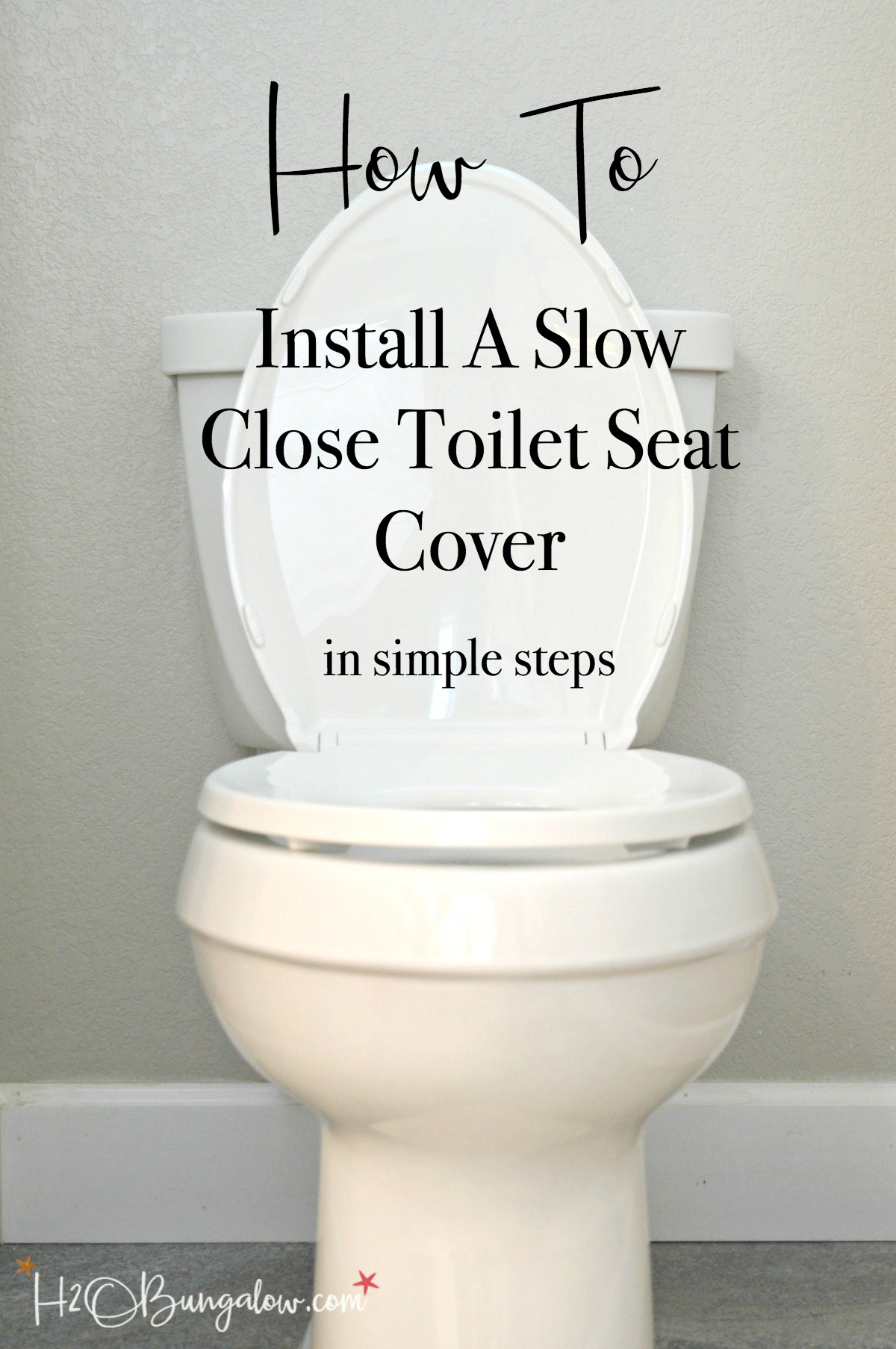 Step by step simple tutorial to install a slow close toilet seat to replace a worn or discolored toilet seat in less than 15 minutes and for under $20! Why waste money paying someone to do something you can do in less than 15 minutes! Find this simple tutorial on H2OBungalow