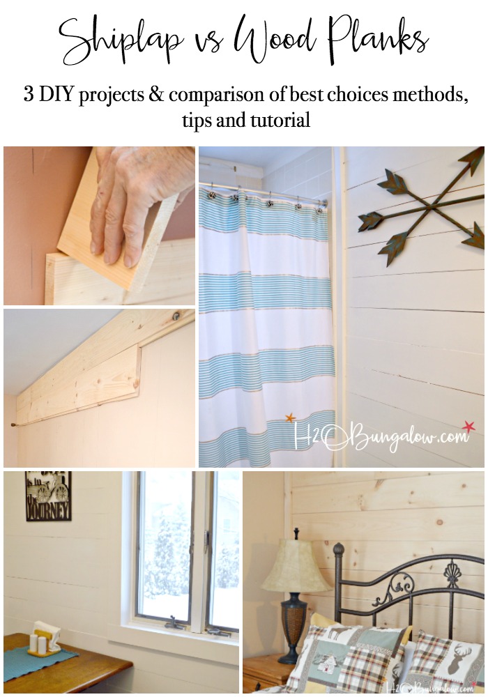 diy shiplap vs wood plank walls collage of five