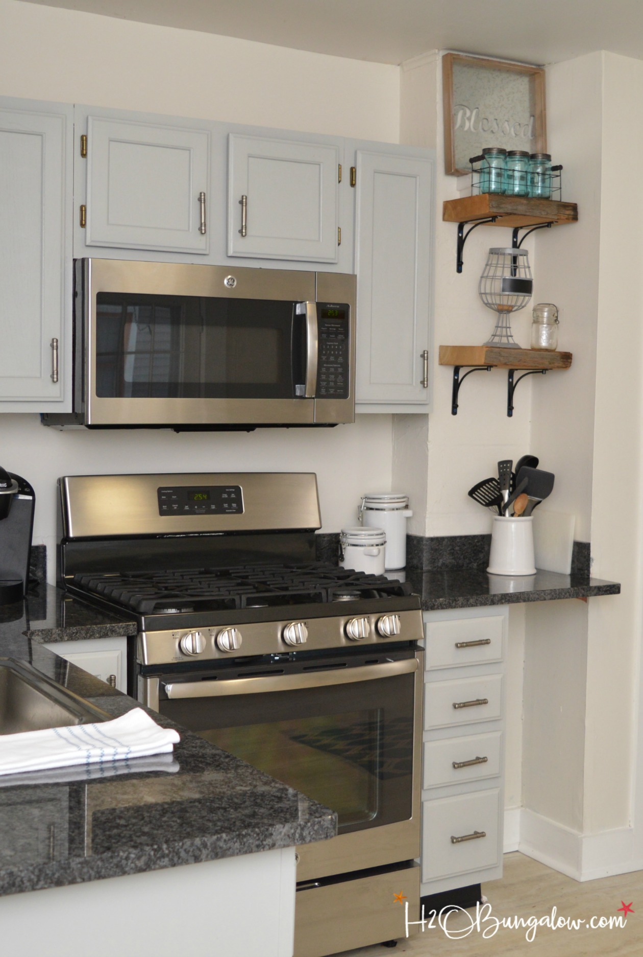 Kitchen after makeover of how to paint kitchen cabinets