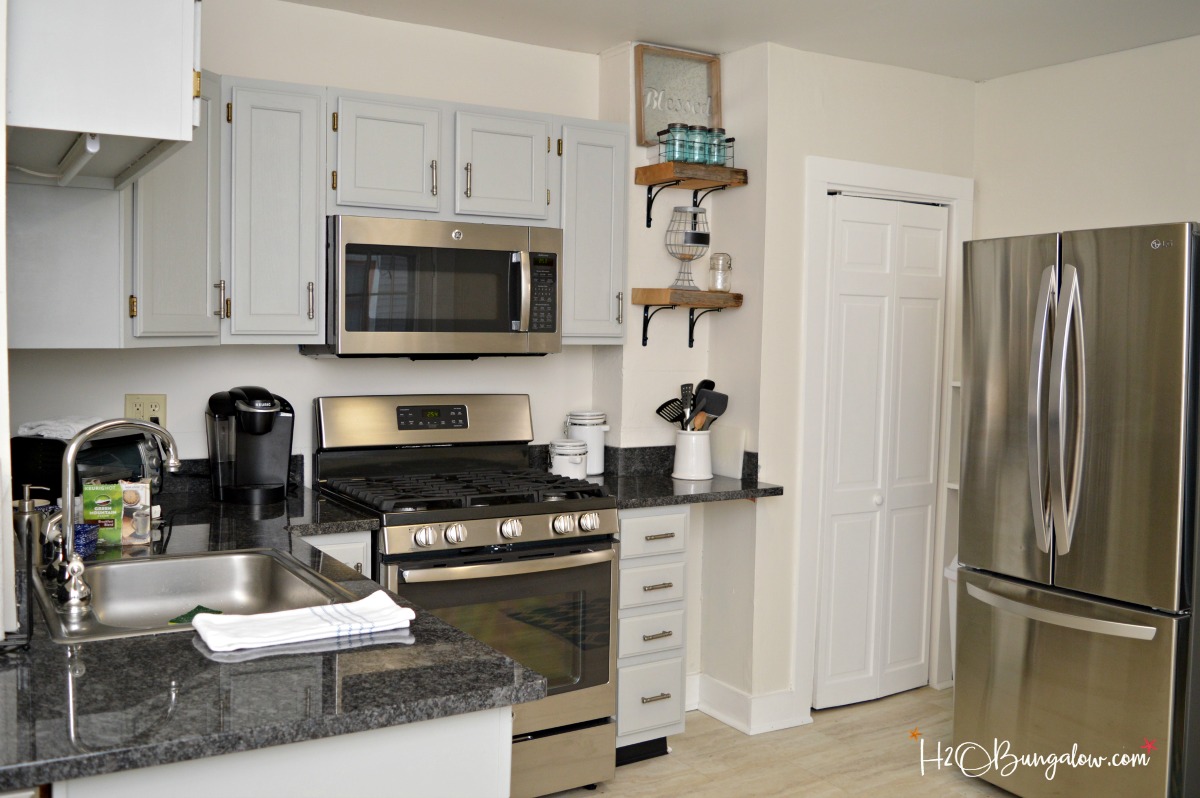 view of kitchen makeover with painted kitchen cabinets