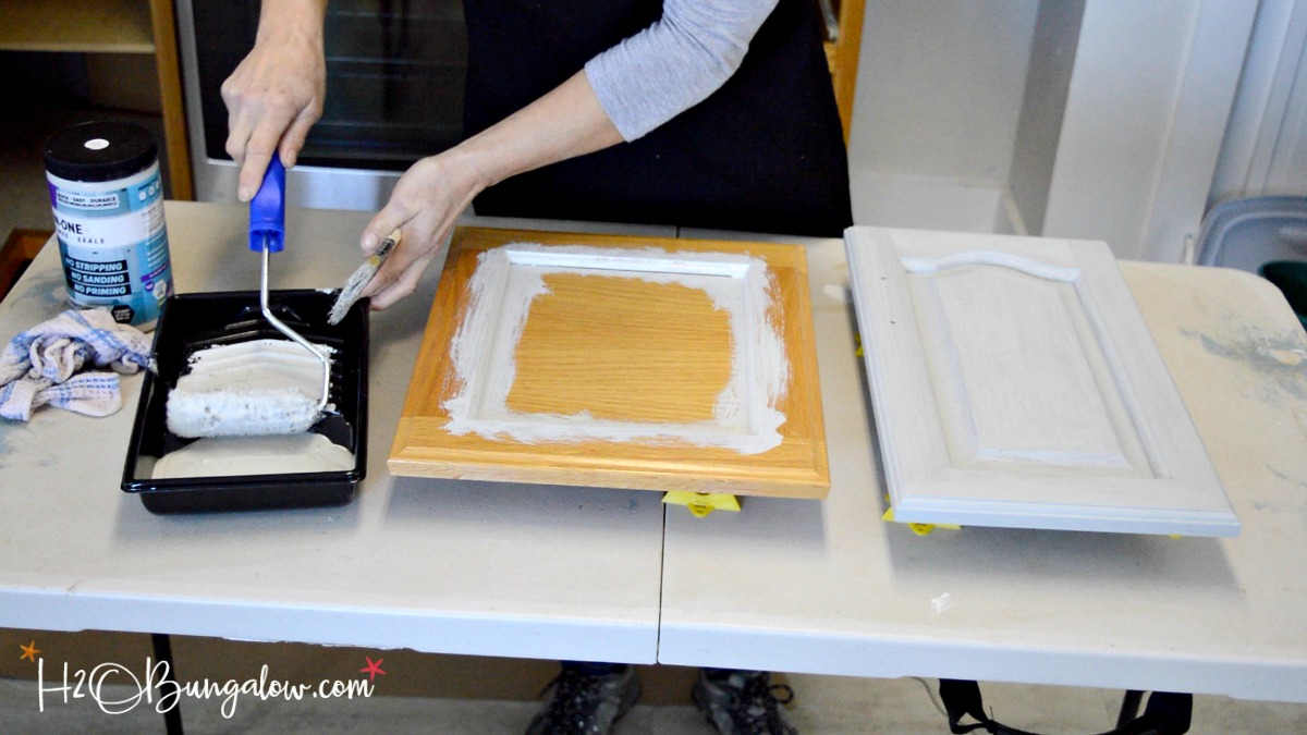 painting cabinets using a roller