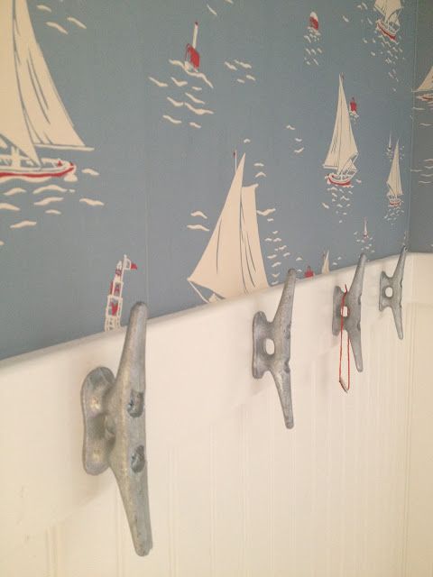 Hand Made Bath Shelf With Boat Cleat Towel Hooks by Blissopia