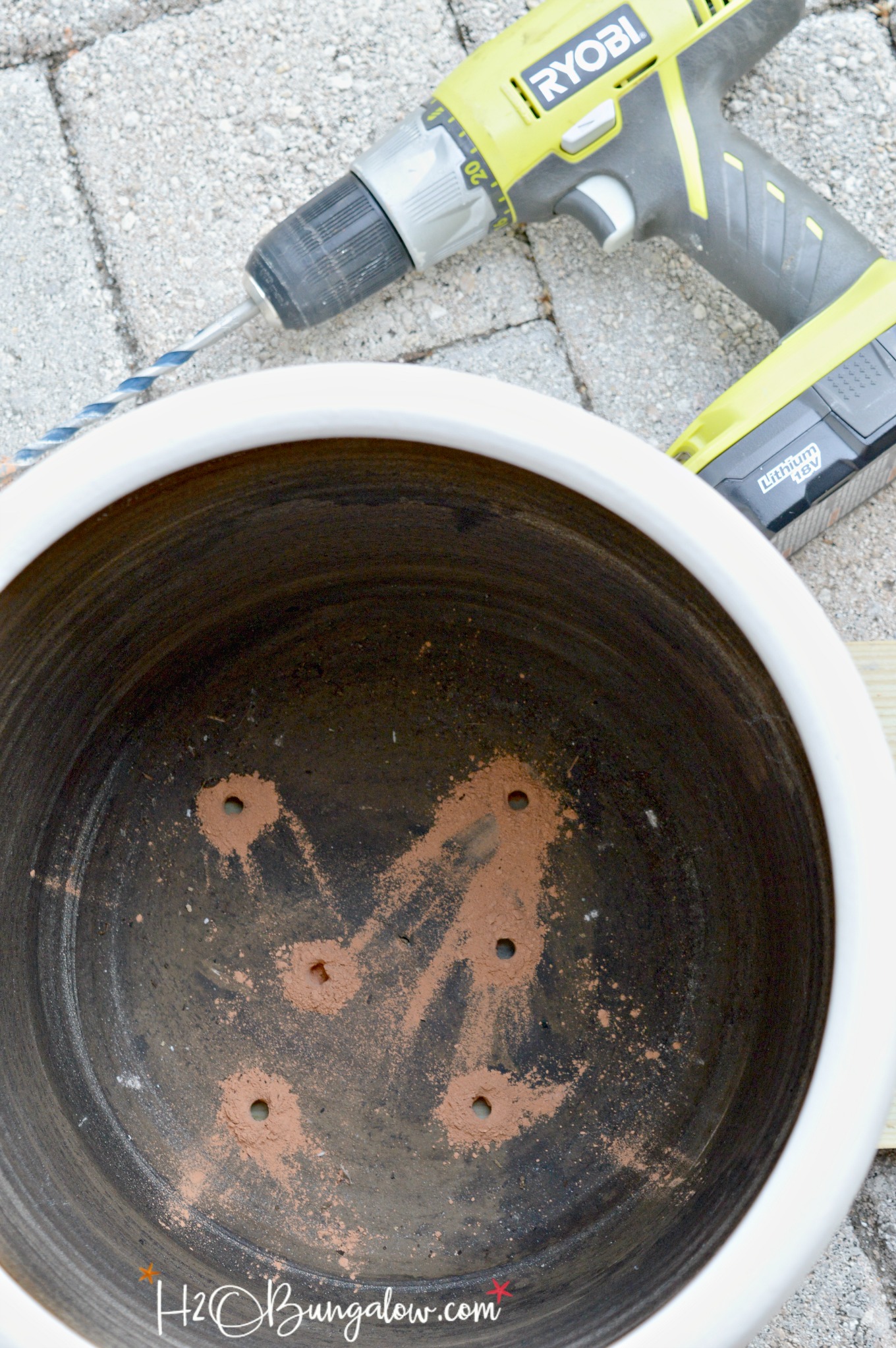 drilling hole in ceramic bowl