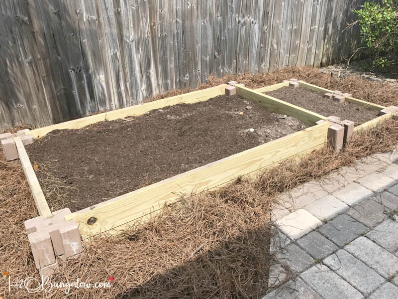 mulch around the outside edges of the raised garden bed