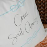 Easy to make DIY nautical come sail away pillow tutorial made with stencil and iron on. Make a sailing themed summer pillow. Download the free graphic in this post Find over 450 DIY home decor and home improvement tutorials on H2OBungalow.com