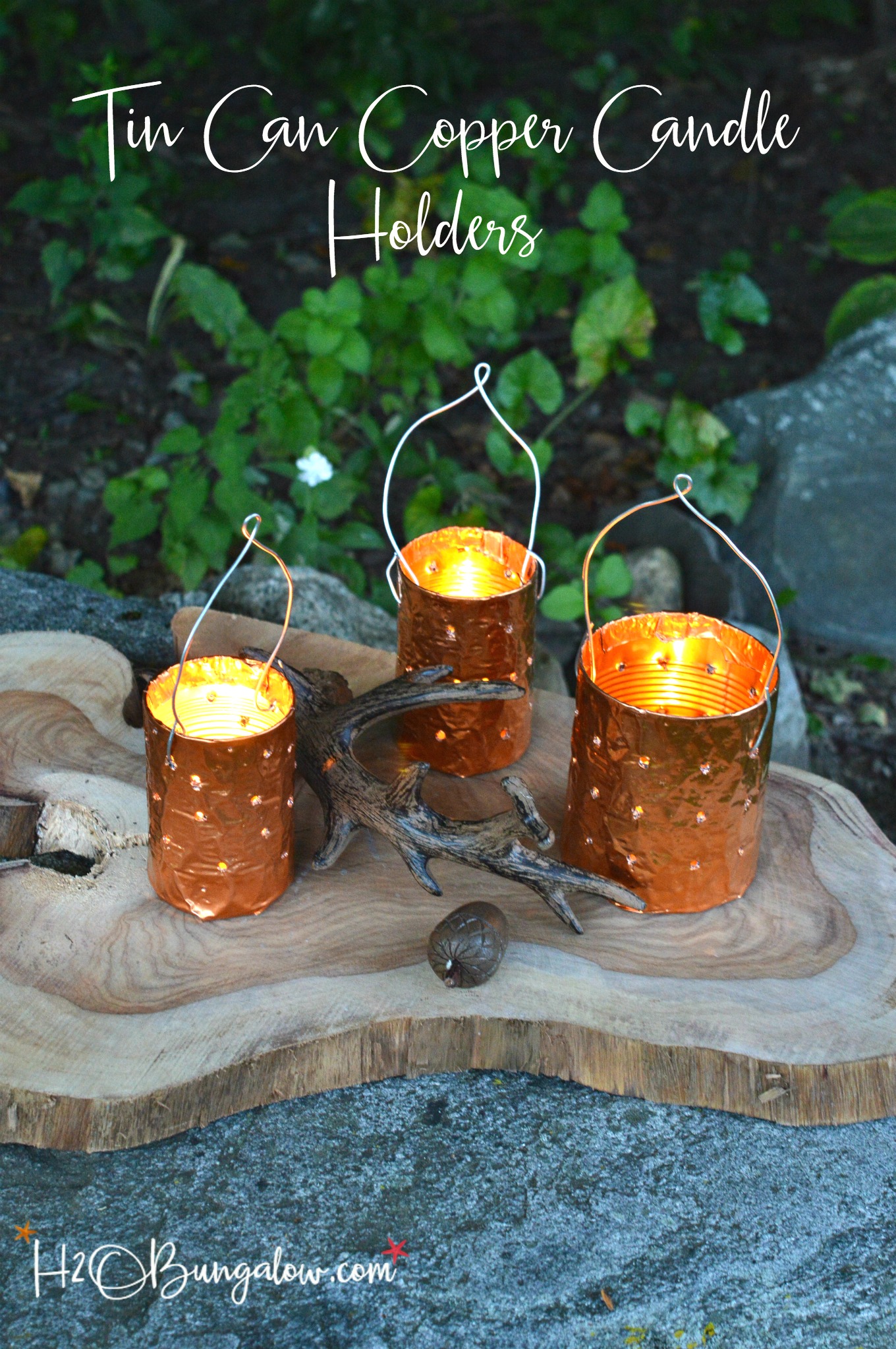 DIY copper tin can candle holders are a simple upcycle project for outdoor lighting. Make your own candle holders from cans and a drill. 