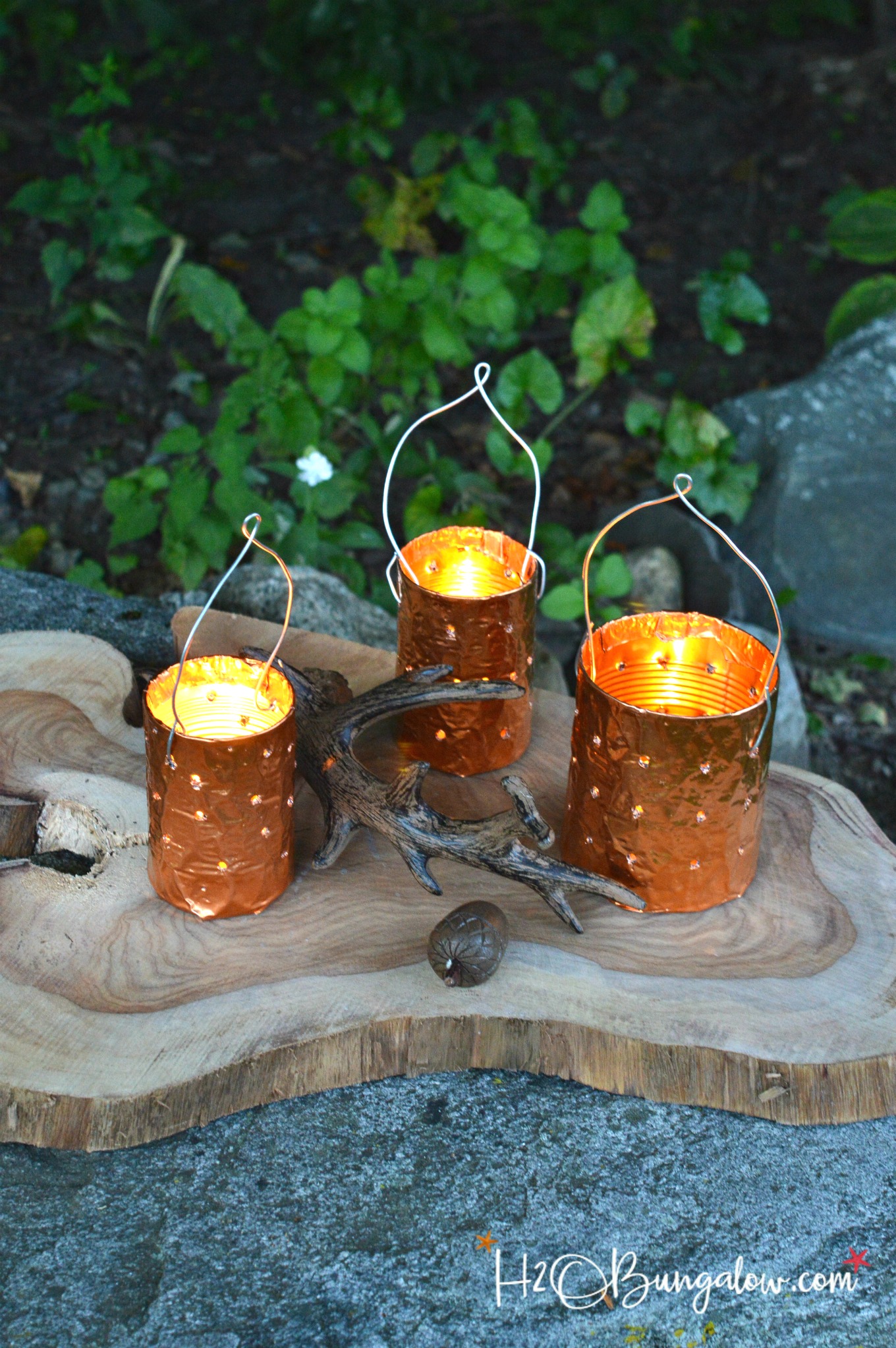 DIY copper tin can candle holders are a simple upcycle project for outdoor lighting. Make your own candle holders from cans and a drill. 
