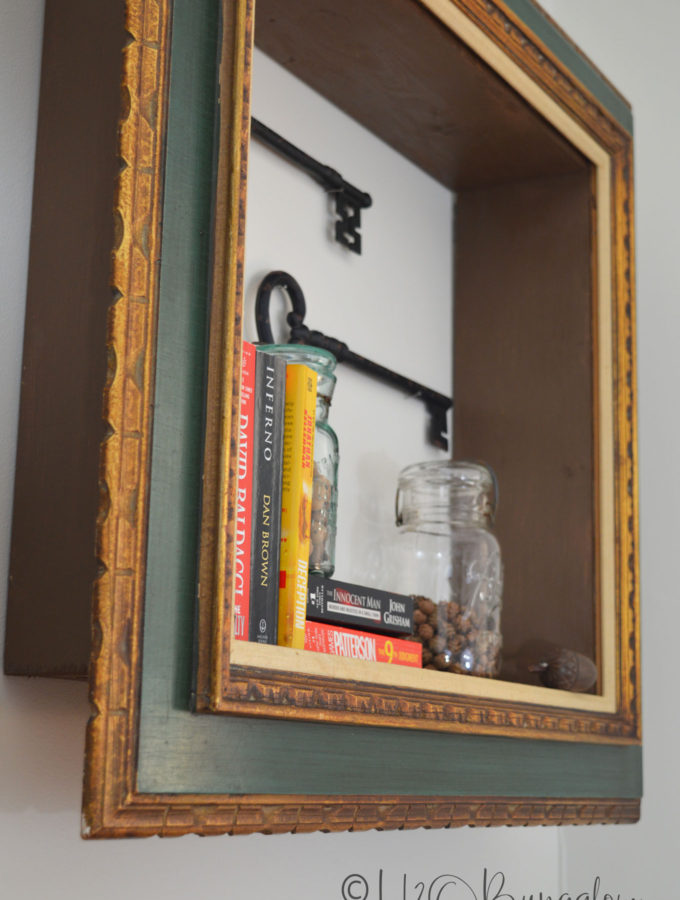 DIY repurposed picture frame wall shelves tutorial with instructions to make a shelf with a wood frame. Includes useful tips to hang frame wall shelves.