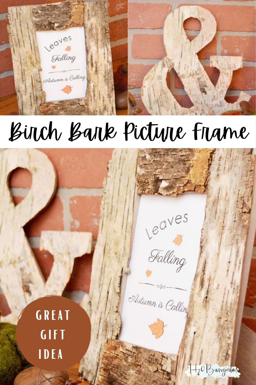 3 image collage of birch bark picture frame with text overlay Birch Bark Picture Frame Great Gift Idea