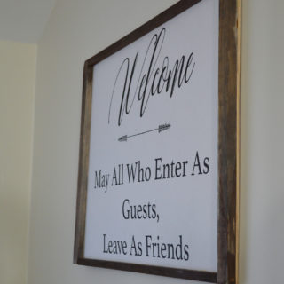 Tutorial for a DIY engineer print large welcome sign. Download my free graphic or follow the instructions and make your own large wood framed welcome sign.