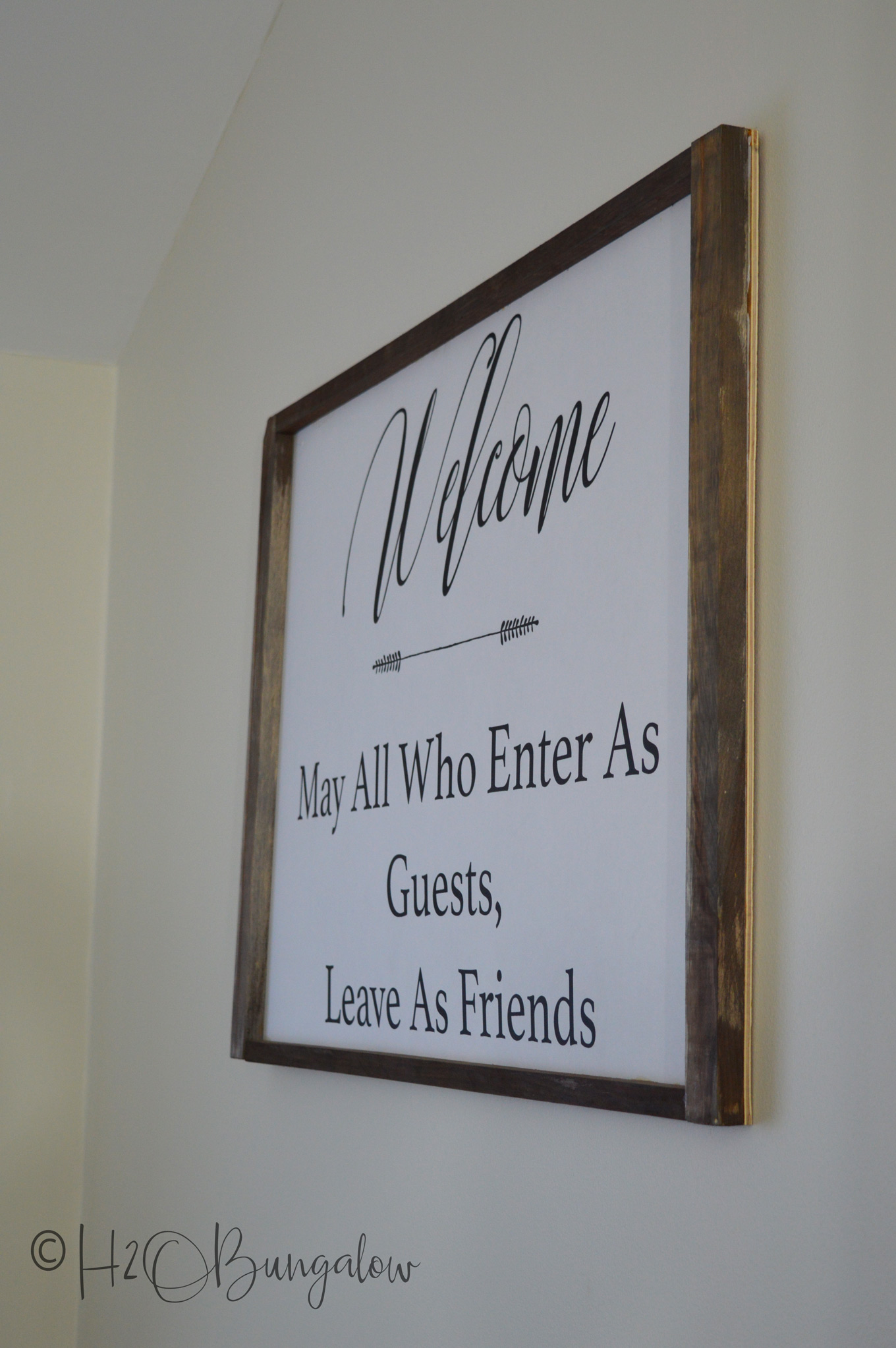 Tutorial for a DIY engineer print large welcome sign. Download my free graphic or follow the instructions and make your own large wood framed welcome sign.