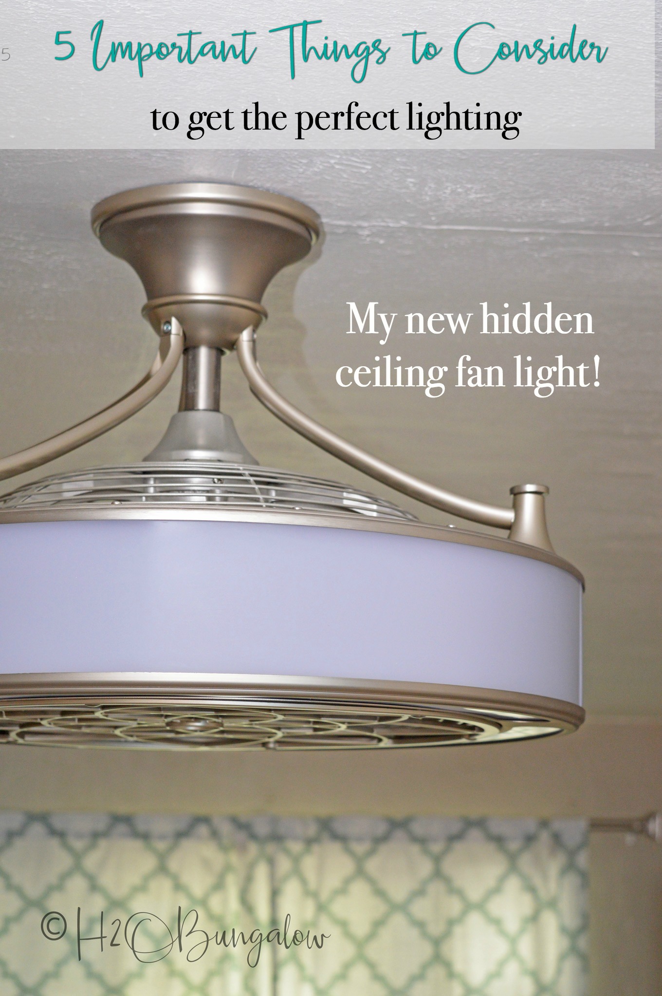 Five important things to consider before buying ceiling lights and fans. My top tips to think about before purchasing lighting and ceiling fans that will help you pick the right lighting and type of ceiling fan for your needs. I just installed a hidden ceiling fan light with 360 degree lighting for my office! 