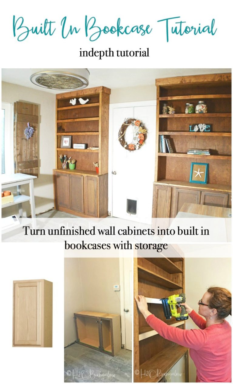 How to Build Built In Bookcases With Cabinets - H2OBungalow