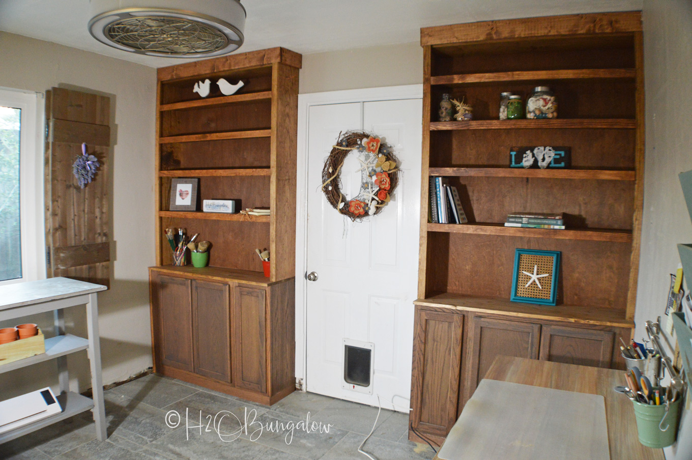 How to Build Built In Bookcases With Cabinets - H2OBungalow