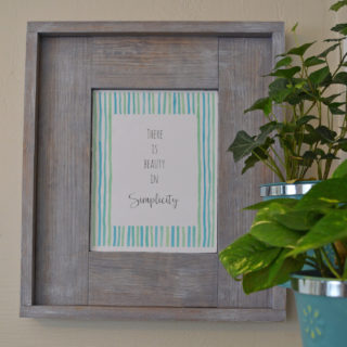 Easy to follow tutorial and video on how to build an easy DIY rustic picture frame to hang on the wall. Make a DIY frame to hold photos, art and printables. Change the finish for a beachy or modern farmhouse frame style. Make several sized wood frames and stack them in a vignette for a great look.