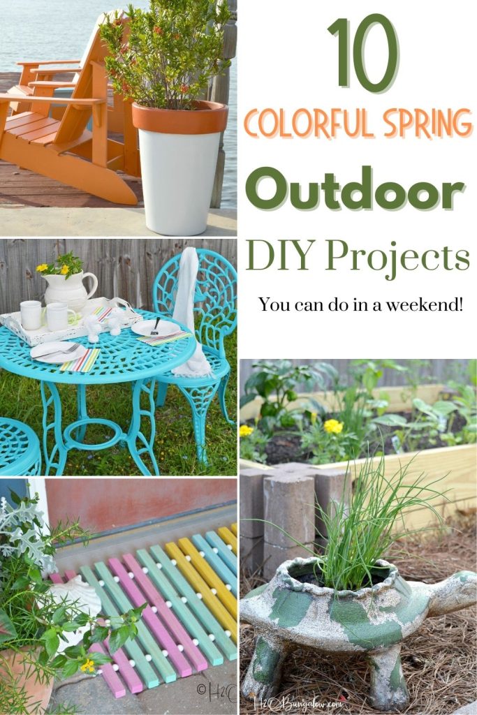 Image collage of spring outdoor DIY projects with text overlay