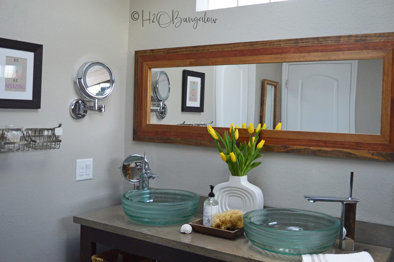 Today I want to share my spring master bath tour and mini makeover. Since we put in new skylights, the master bath was feeling tired. With a few simple changes and a little shopping, my coastal rustic master bath feels fresh and welcoming again. I point out the many awesome DIY projects that make this room special too! 