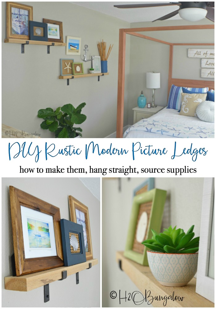 Tutorial on how to make a rustic modern DIY picture ledge and where to find the chunky industrial hardware.  Plus, simple step by step instructions on how to hang level picture ledges. Part 1 of 2, next learn how to create and style a wall vignette with picture ledges.