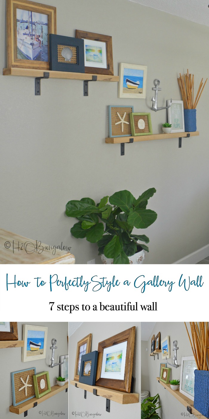  Learn how to style picture ledges in a gallery wall. Use my six steps and tips to create a beautiful themed gallery wall with a mixture of art and other items to add interest. A wall vignette is a fantastic decorating idea and solution for a large blank wall in a room. 