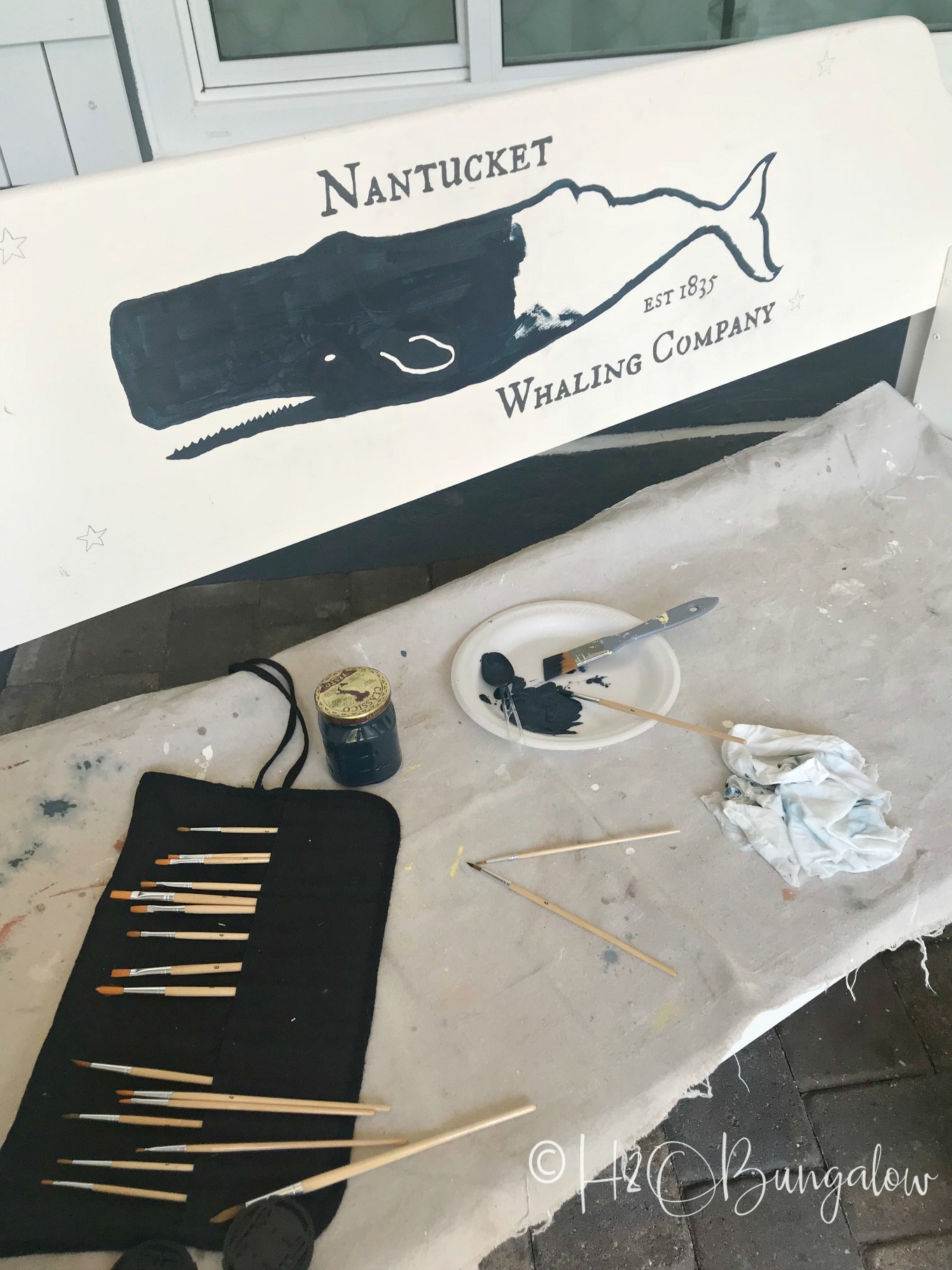 How to paint graphics on furniture video and blog tutorial. Download my whale design or follow my steps to create, enlarge and transfer your design to paint on furniture, a sign or any flat surface. You'll find an awesome list of resources in this post too! 