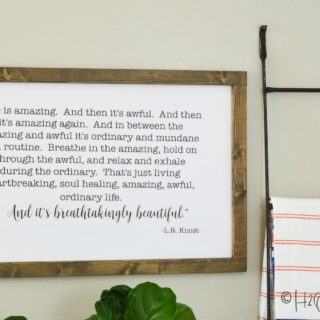 Tutorial to make your own large modern inspirational wall art. Save big, make your own trendy sign with words to make easy wall home decor!