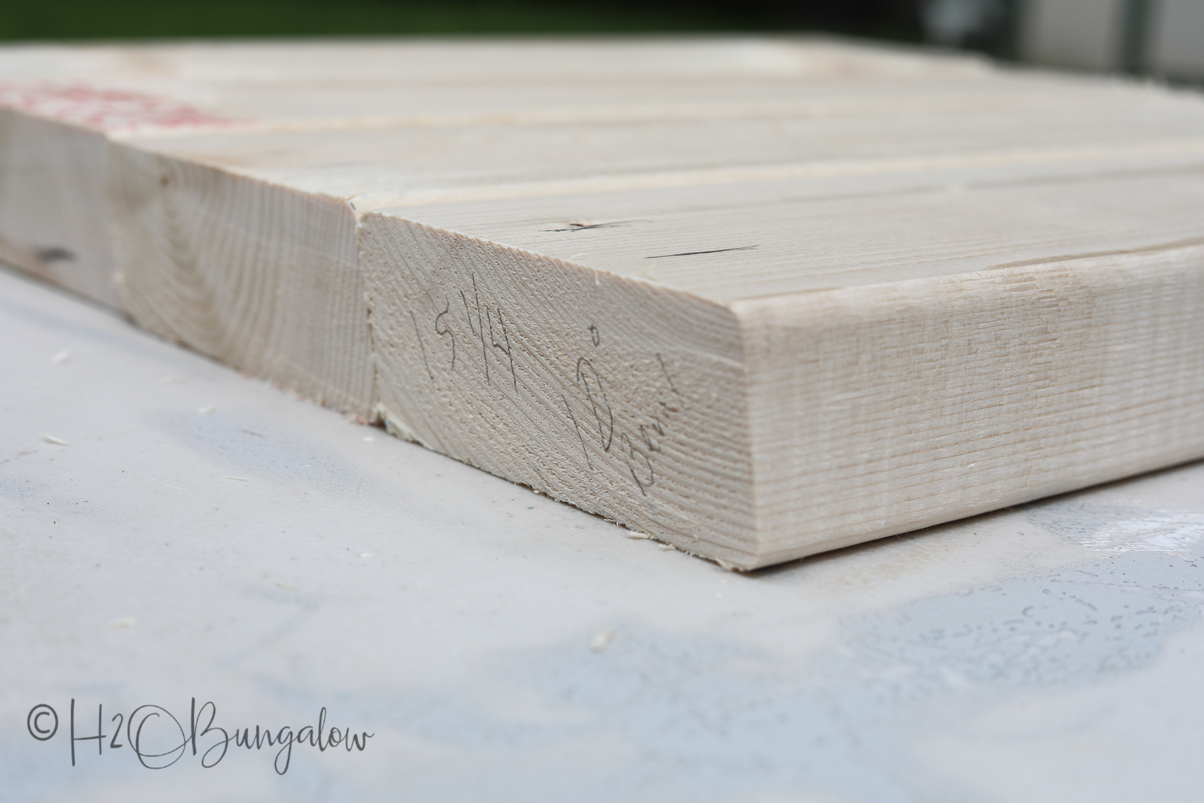 Cutting wood, DIY modern rustic bench tutorial steps 