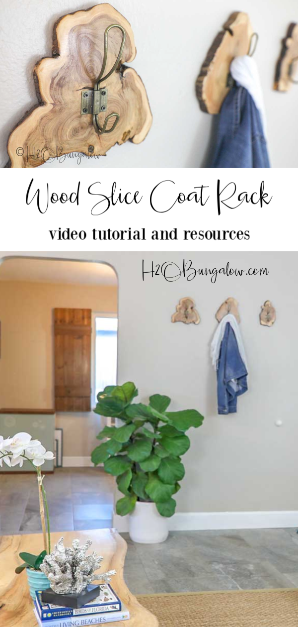 DIY wood slice live edge coat rack video tutorial and resources 