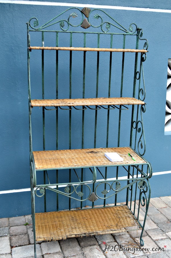 turn an old bakers rack into shelving and drawers