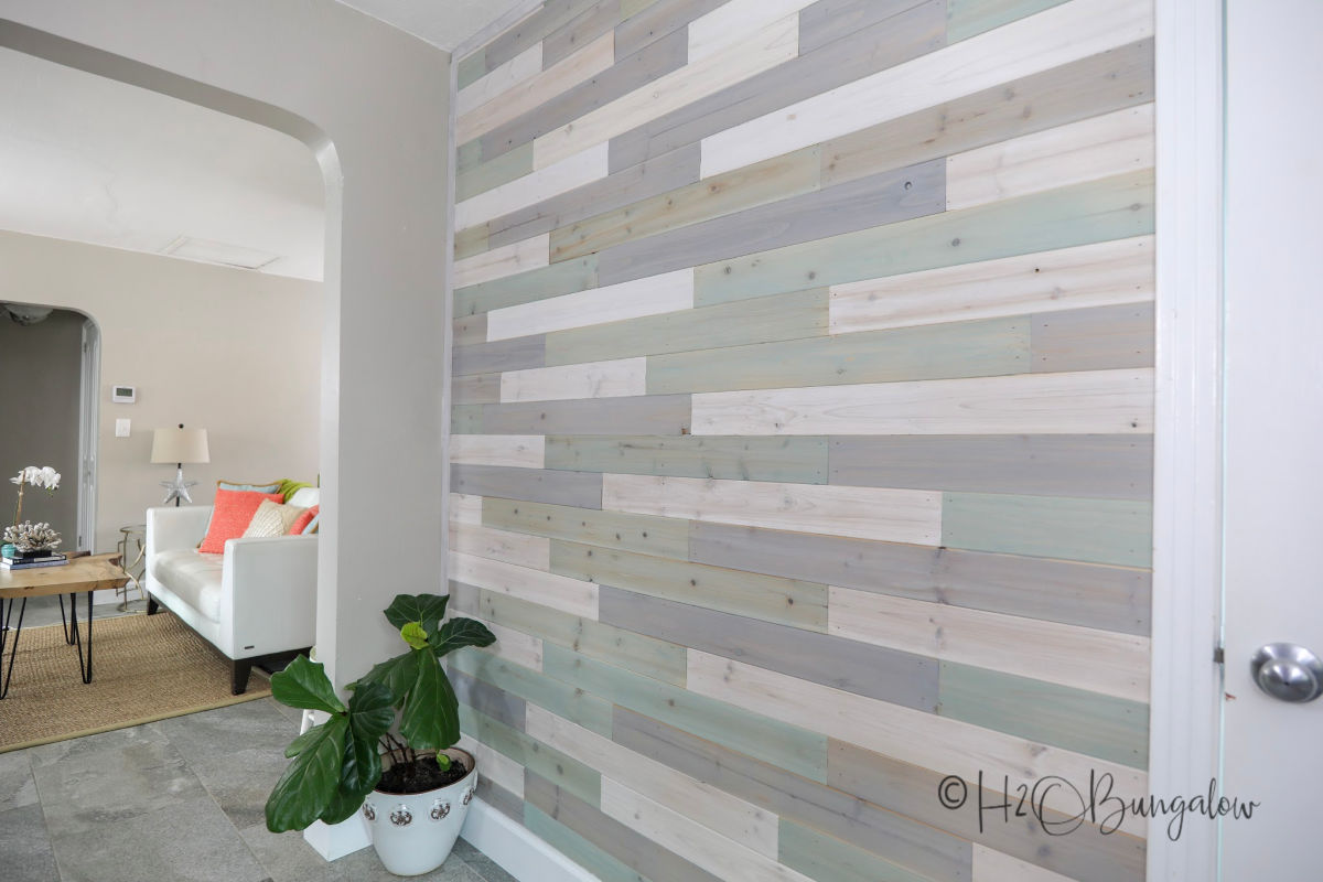 DIY Multi Colored Wood Plank Wall H2OBungalow   Skinny Lap Wood Plank Wall Multicolored 2 H2OBungalow 1 